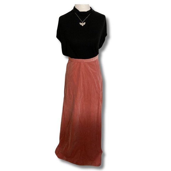 Vintage dusty rose pink long velvet maxi ankle a-line skirt ~ Boho XXS XS SMALL - Picture 2 of 9